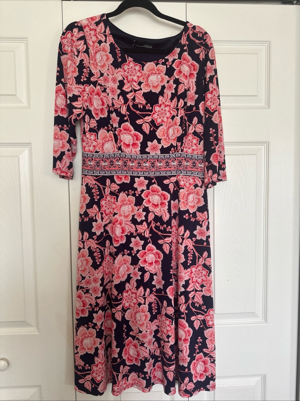 Chetta B Womens Multicolor Floral 3/4 Sleeve Midi Dress SZ 12